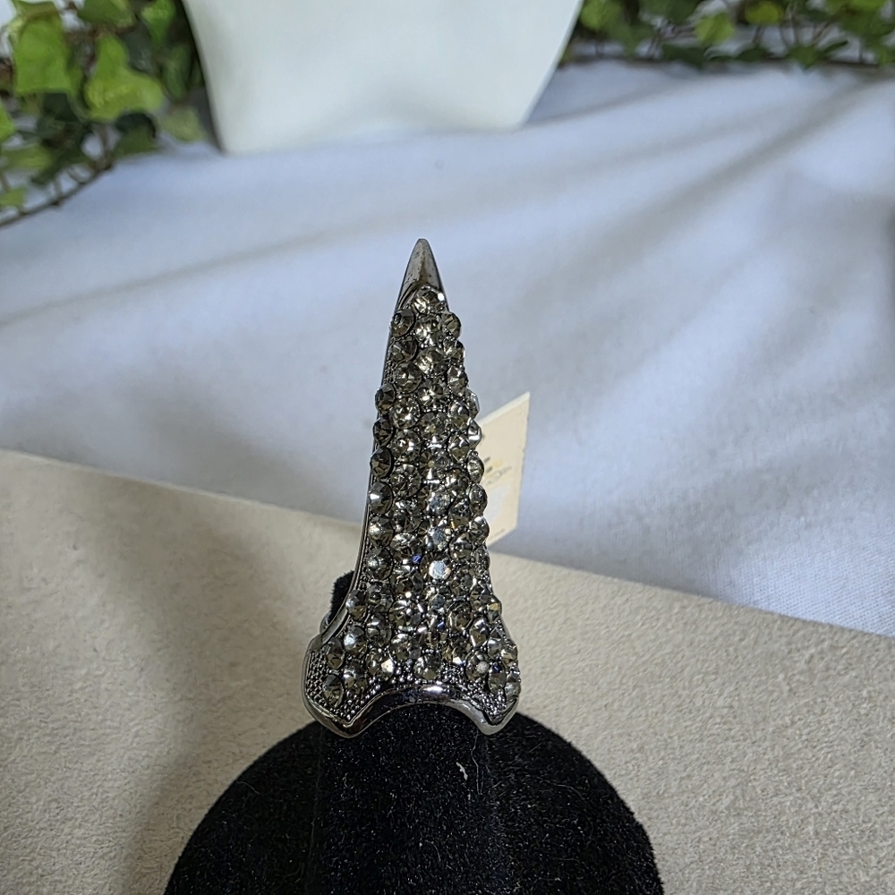 Silver with Rhinestones Claw Midi Ring